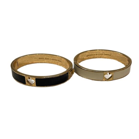 Kate Spade Bracelet Set of 2 Gold-Tone Hinged Bangles Black & White Enamel - EUC - Picture 2 of 7